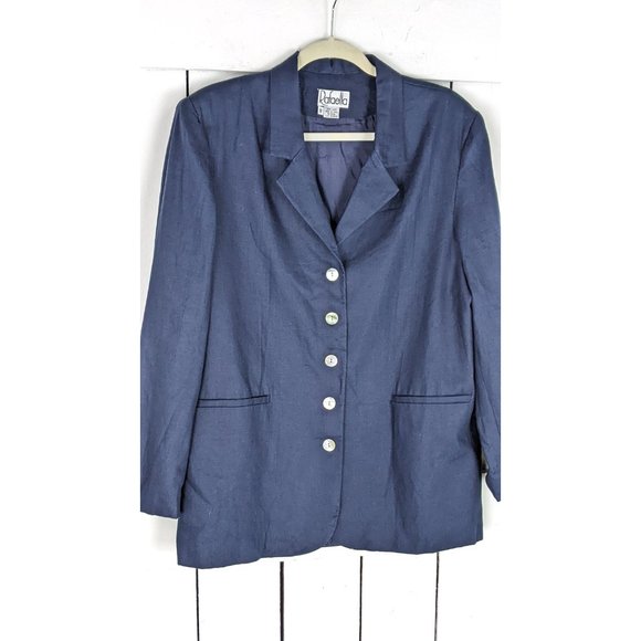 Vintage Rafaella blue linen boxy blazer jacket 12 - Picture 3 of 5